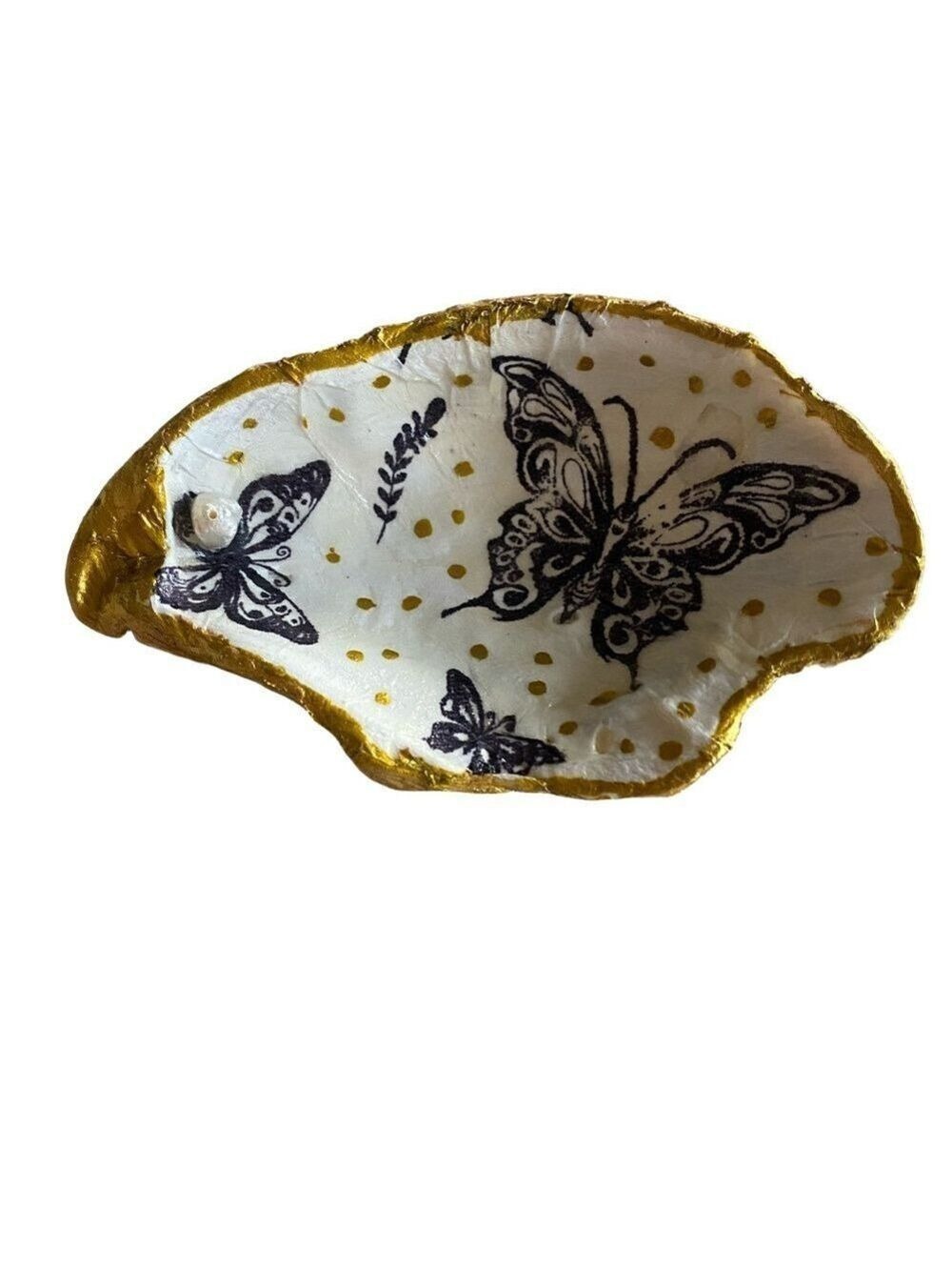 Butterfly Design Trinket Dish with gold trim